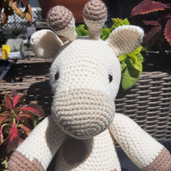 Artisan Made Hand Crocheted Giraffe Tan White Brown Spots 16" - Picture 7 of 9